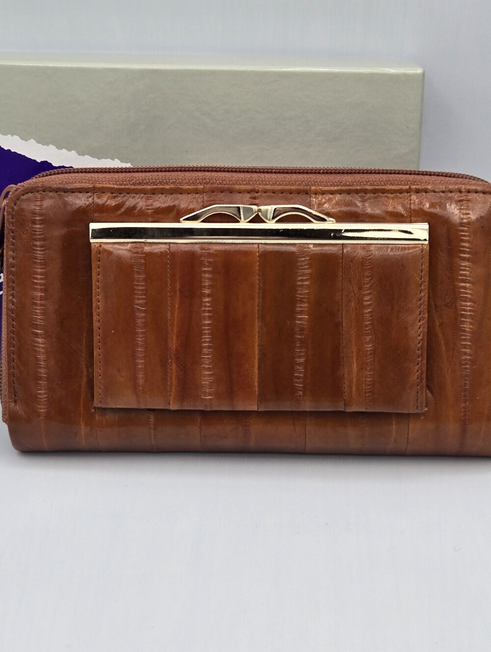 Lee Sands Brown Tan Genuine Eelskin Continental Wallet Vintage Clutch - Picture 5 of 14